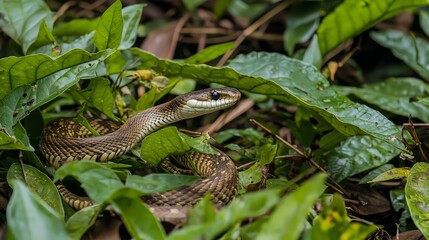 Fototapeta premium Snake in the Green Leaves