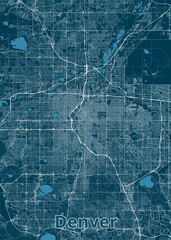 Denver, Colorado, USA artistic blueprint map poster