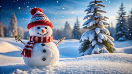 Snowman with snowy backdrop