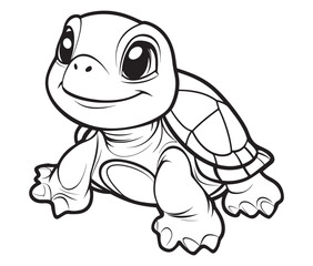 Coloring book with character kids turtle outline illustration