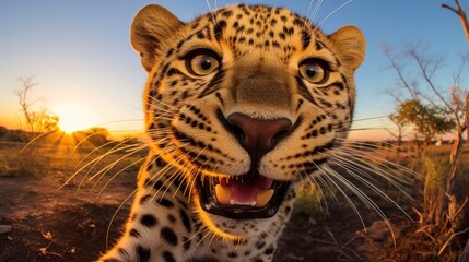 Close-up selfie portrait of a leopard.