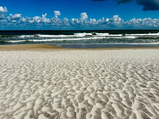 Wild beach in Poland. Beautiful wild beaches in Hel Wild beach in baltic sea. Aerial view of Hel...