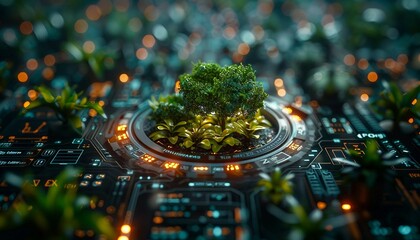 Futuristic Green Investment Platform, sophisticated, futuristic platform for green investments.