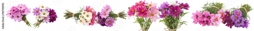 Poster Isolated on transparent background, a summer season flowers bouquet made with Cosmos