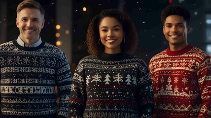 Happy Family in Festive Sweaters Celebrating Christmas Together - .Generated AI