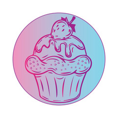 cupcake doodle sticker painted with a bright colored line. children's sticker for the design of postcards, T-shirts, notebooks, paintings, wallpapers, cafe design, menu, invitation, banner, restaurant