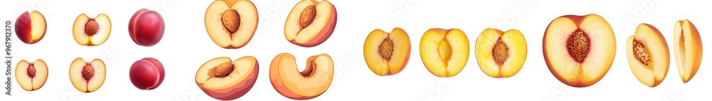 Poster an isolated set of sliced peaches on a transparent background