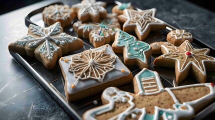 Festive Christmas Cookies with Icing on a Baking Tray - .Generated AI