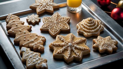 Festive Christmas Cookies with Icing on a Baking Tray - .Generated AI