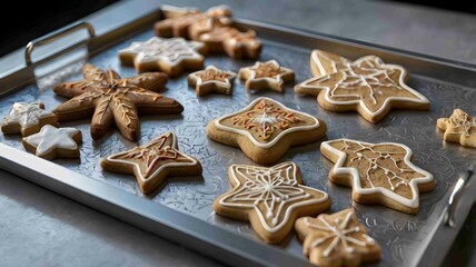 Festive Christmas Cookies with Icing on a Baking Tray - .Generated AI