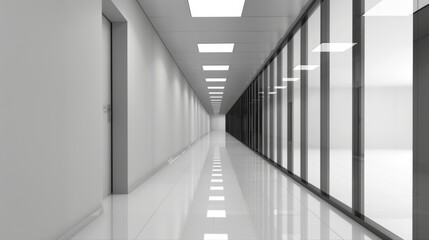 Fototapeta premium Modern Office Corridor at Night with Reflective Floors