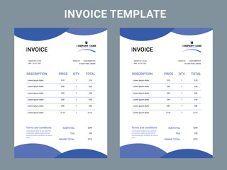 Modern style gradient technology company invoice design template in blue red orange. This cash memo price list for order expense is used for accounting bookkeeping finance business as money receipt.