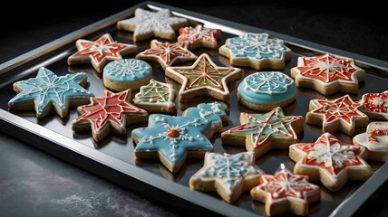 Festive Christmas Cookies with Icing on a Baking Tray - .Generated AI