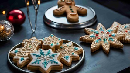 Festive Christmas Cookies with Icing on a Baking Tray - .Generated AI