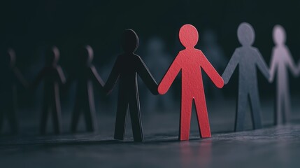 Red paper figure standing out from a group of black figures