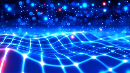 Fototapeta premium Abstract glowing blue grid with light particles