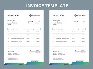 Modern style gradient technology company invoice design template in blue red orange. This cash memo price list for order expense is used for accounting bookkeeping finance business as money receipt.