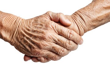 Fototapeta premium High-quality stock photograph, capturing an aged hand, solitary on a white backdrop, full body view, isolated, centered, showing every wrinkle and line of life lived