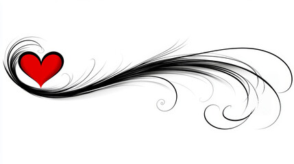 Elegant heart with black swirling lines on white background