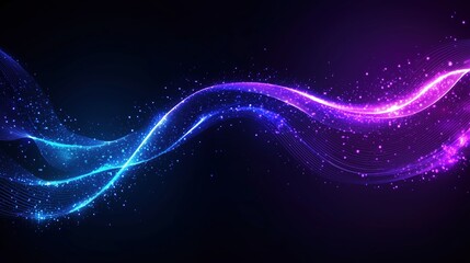 Abstract Background with Wavy Lines and Glowing Lights in Purple and Blue Gradient, Featuring Dark Tones for a Digital Technology Wallpaper in 8K Ultra High Resolution