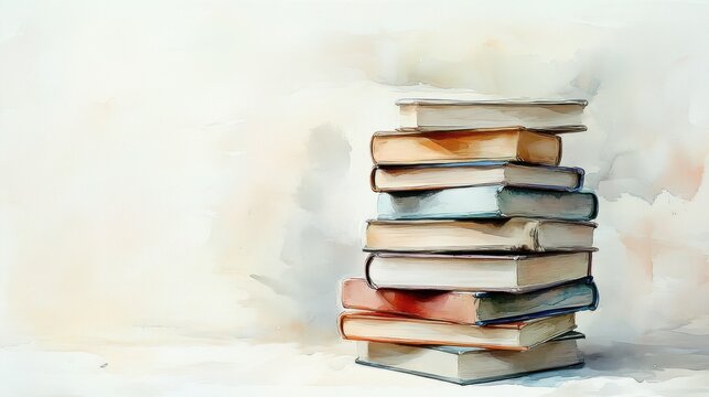 A artistic stack of books showcasing vibrant colors and textures, perfect for representing knowledge and education.
