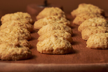 Homemade cookies containing a mixture of oats and coconut, healthy and energetic