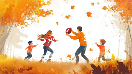 family together playing football 
