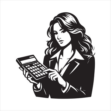 recommend clip art: Woman accountant using calculator vector illustration silhouette