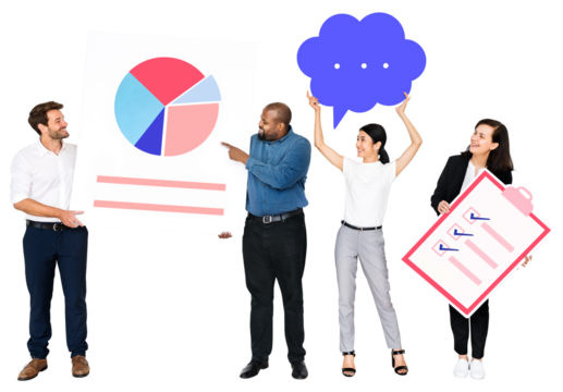 Png Business people holding pie chart and a checklist, transparent background - Powered by Adobe