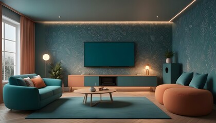 Photo interior modern design room 3d illustration;