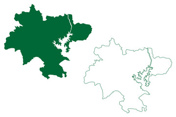 Debagarh district (Odisha State, Republic of India) map vector illustration, scribble sketch Deogarh map