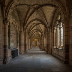 Obraz premium An arched hallway of the cathedral surrounding the central square