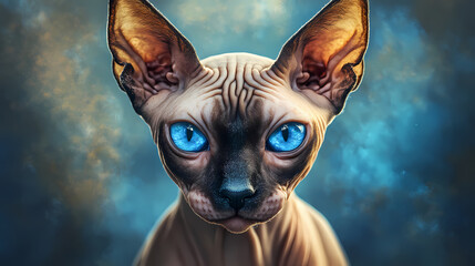 Obraz premium Close up portrait of a sphynx cat with blue eyes. Sphinx. Illustration