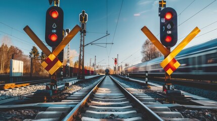 Train Crossing Railway Tracks with Red Lights