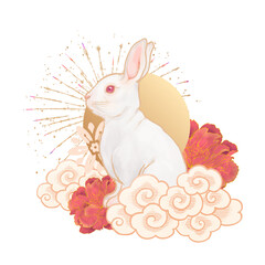 Oriental rabbit png sticker, Chinese zodiac animal, transparent background