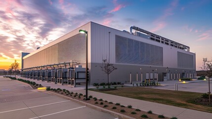 Obraz premium Modern Industrial Building at Sunset