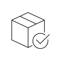 Box with checkmark. Delivery package verification icon line style isolated on white background. Vector illustration