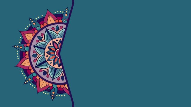 Vintage Mandala ornaments Retro Blue background. Wedding. Animation intro. Copy Space