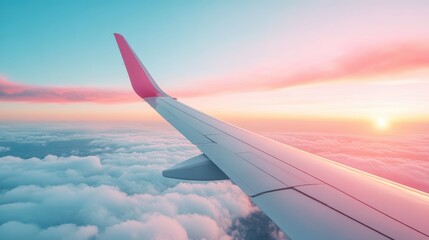 Fototapeta premium A close up shot of an airplane wing cutting through the clouds, symbolizing fast and efficient air travel.