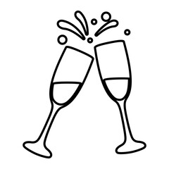 Png simple champagne toast illustration, transparent background