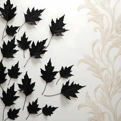 Black leaves on white background, floral pattern background wallpaper
