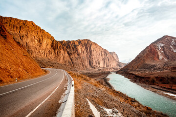 Road in the mountains. Mountains landscape