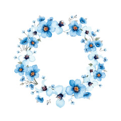 Wreaths, floral frames, watercolor flowers blue, Illustration hand painted. Isolated on white background. Perfectly for greeting card design., Floral frame with watercolor tropical leaves