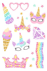 Cute unicorn party props set transparent png