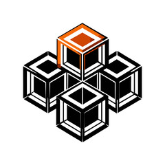 Obraz premium Geometric 3D Cube Design for T-Shirt Print with Bold Black and Orange Accents