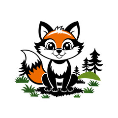 Obraz premium Cute Cartoon Fox in Forest Setting for T-Shirt Print