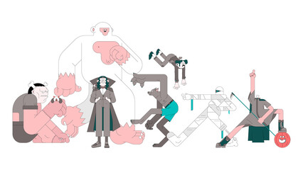 Png halloween characters gang sticker, transparent background