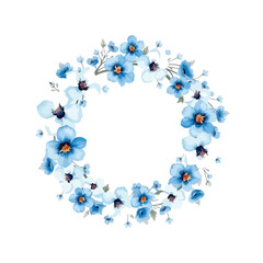 Obraz premium Wreaths, floral frames, watercolor flowers blue, Illustration hand painted. Isolated on white background. Perfectly for greeting card design., Floral frame with watercolor tropical leaves