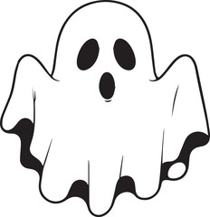 	 A simple and minimalist silhouette of a cheerful ghost. The ghost is completely white with a wide, friendly smile and large oval eyes, giving it a playful and approachable appearance
