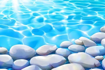 Obraz premium Water background, cartoon style, top view, vector illustration, clear lines